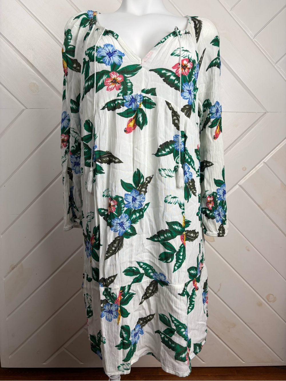 Old Navy White Floral Long-Sleeve Peasant Dress